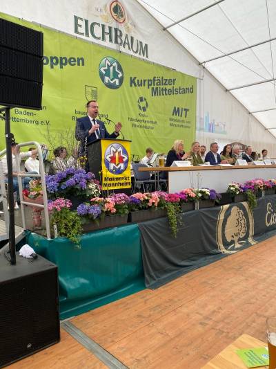 Vorsitzender der MIT Mannheim, Alexander Fleck mit Gru�worte und Rede zum Thema 